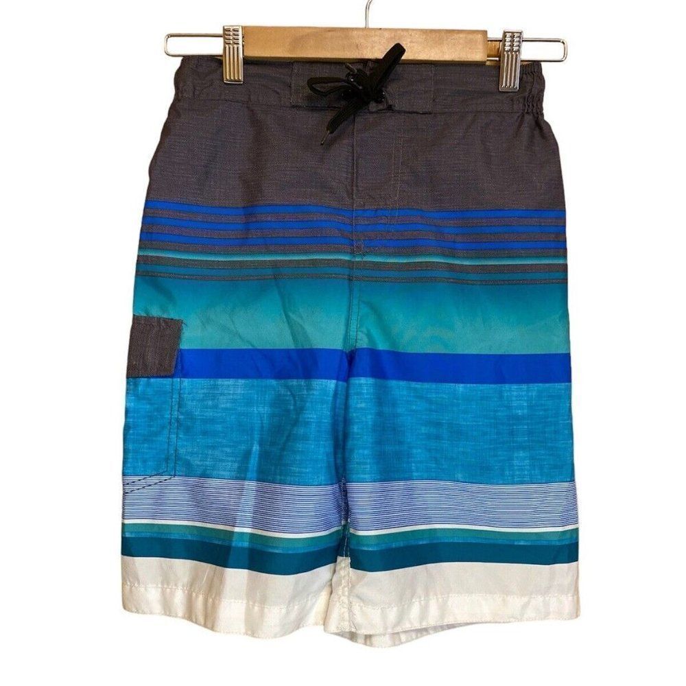 RUSTY Curl Swim Short Size M (10/12) Blue Striped Kids Board Shorts Beach.